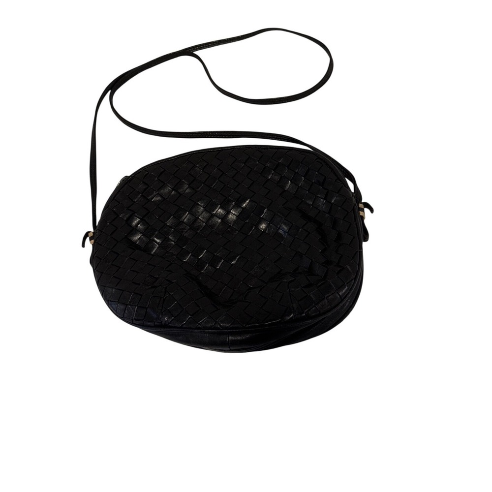 Aspects Black Woven Leather Crossbody Bag Oval Italian Style Boho Shoulder Bag